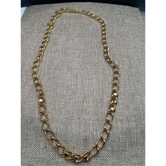 Rhinestone and Gold Tone Bold Chain Length Necklace Elegant - Picture 8 of 10